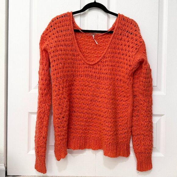 Women Free People Crashing Waves Knit Sweater Pullover Red Orange Extra Small - Picture 2 of 9